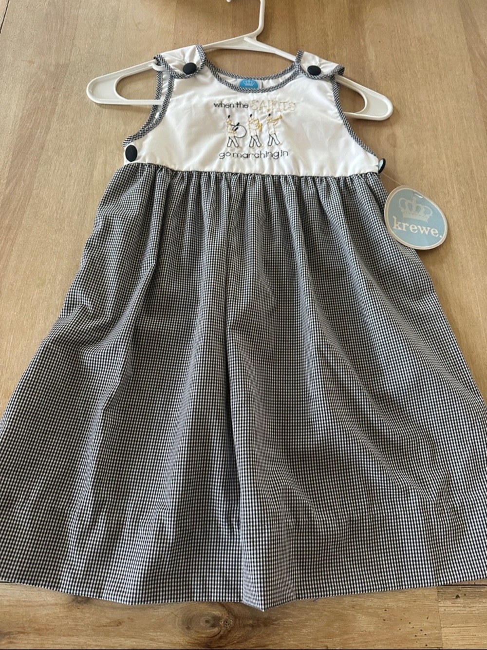 KREWE Black and White Gingham Sundress with Embroidered Bodice